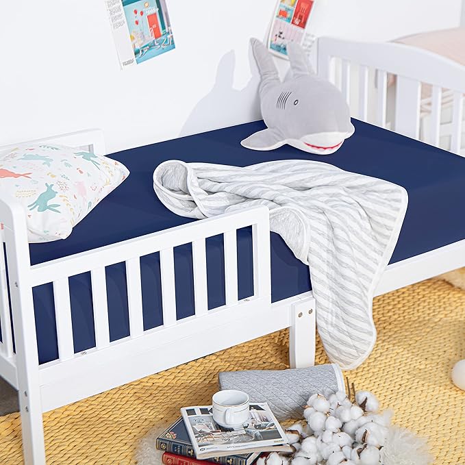 NTBAY 2 Pack 100% Brushed Microfiber Fitted Crib Sheet, Super Soft and Cozy 28x52 Crib Sheet for Standard Crib and Toddler Mattresses, Boys, Girls, Unisex, Navy Blue, 28x52 Inches