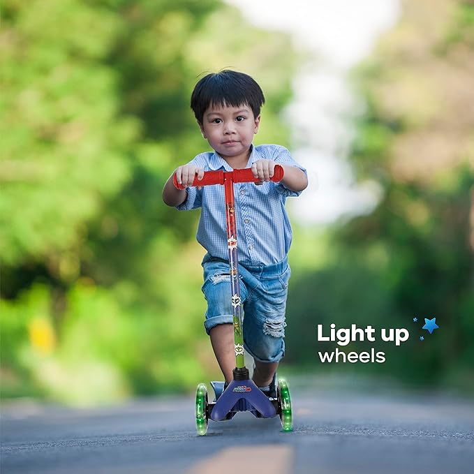 Self Balancing Kick Scooter with Light Up Wheels, Extra Wide Deck, 3 Wheel Platform, Foot Activated Brake, 75 lbs Limit, Kids & Toddlers Girls or Boys, for Ages 3 and Up