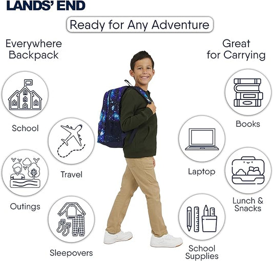 Lands' End Unisex Kids Large ClassMate Lightweight Durable Elementary School Backpack, Pro Star Navy