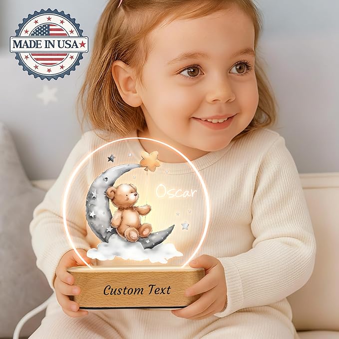 IOUMAM Personalized Baby Gifts Night Light, Custom Name LED Lamp for Kids, Cute Teddy Bear Acrylic Plaque Lamp for Children's Room Nursery Decor, Perfect Baby Shower Christmas Gifts for Boys Girls