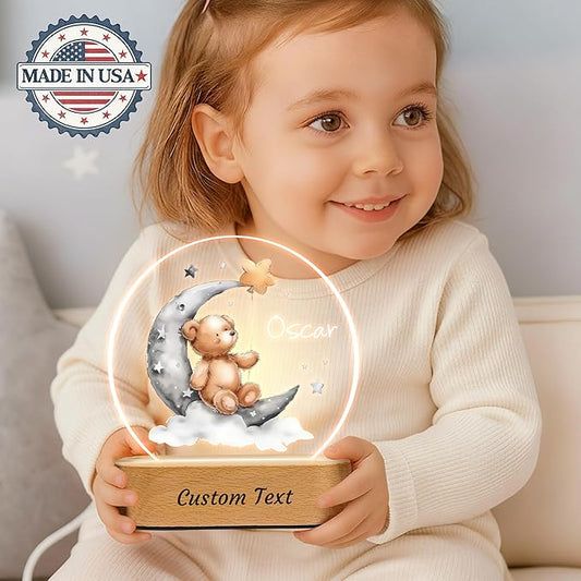 IOUMAM Personalized Baby Gifts Night Light, Custom Name LED Lamp for Kids, Cute Teddy Bear Acrylic Plaque Lamp for Children's Room Nursery Decor, Perfect Baby Shower Christmas Gifts for Boys Girls