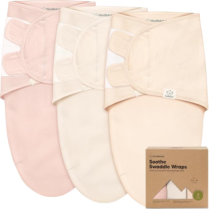 KeaBabies 3-Pack Organic Baby Swaddle Sleep Sacks - Swaddles for Newborns, Infant 3-6 Months, Baby Girls, Boys, Soft & Snug Newborn Sleep Sack, Nursery Swaddling Blankets (Angelic, L)