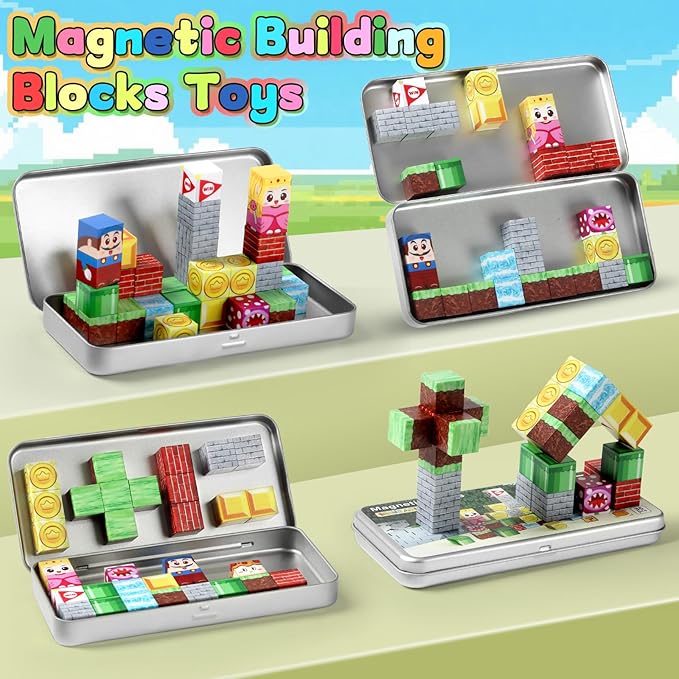 Magnetic Building Blocks for Kids Ages 3-8, STEM Magnetic Cubes Travel Toys with Iron Storage Box – Portable Sensory Learning for Toddlers, Fine Motor Skills Toy for Ages 3 4 5 6 7 8（Regular）