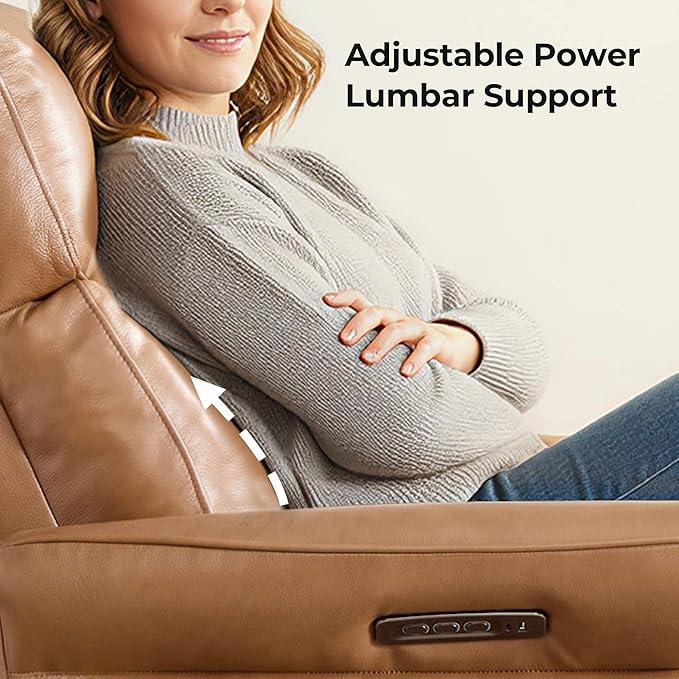 CHITA Genuine Leather Power Recliner Chair, Electric Triple-Motor Swivel Glider Nursery Rocking Chair with Adjustable Power Headrest and Lumbar Support, Solid Wood Base, Saddle Brown