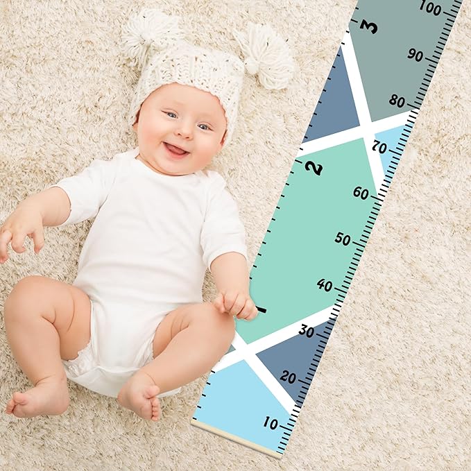 Nustila Color Block Growth Chart for Kids Baby Height Chart Ruler Removable Canvas Wooden Frame Hanging Wall Rulers Measurement Charts for Toddler Room Nursery Decor - 79"X7.9" with Beige Wood