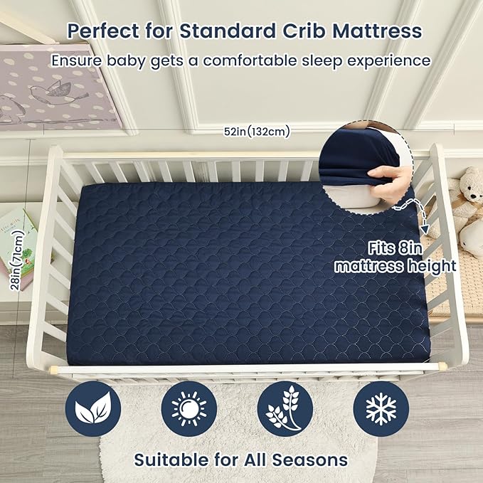 david's kids 2 Pack 52''x28'' Waterproof Crib Mattress Protector Pad Cover Stretch up to 8", Fitted Standard Crib and Toddler Mattresses, Ultra Soft and Breathable for Boys Girls, Grey & Navy Blue