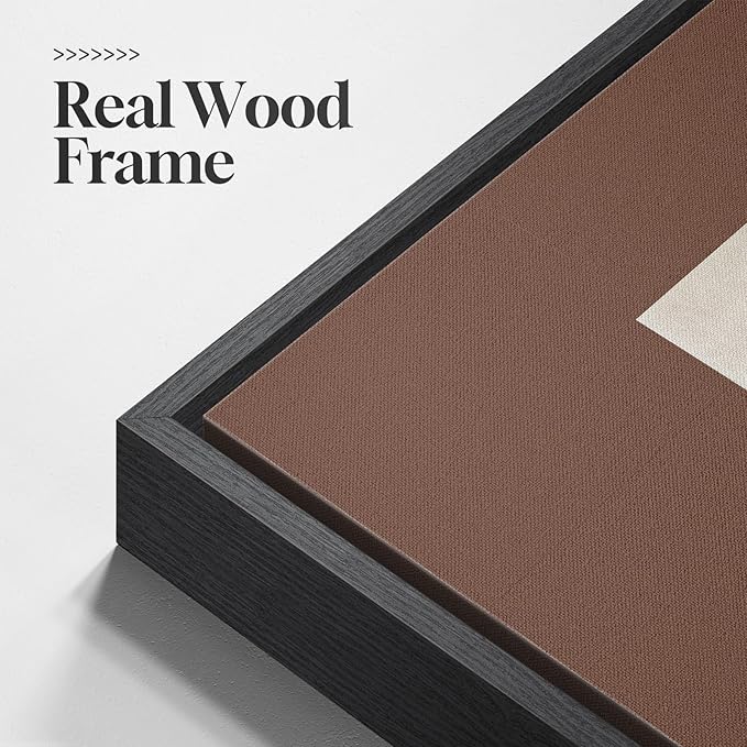 Framed Neutral Abstract Wall Art Bedroom Set of 2, Minimalist Brown Artwork for Living Room Walls, Mid Century Modern Abstract Paintings Prints for Hallway Office Kitchen Wall Decor, 24x24 & 24x18 In