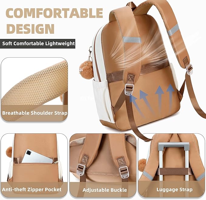 AO ALI VICTORY Laptop Backpack 16 Inch Kids Elementary Middle High School Bag College Backpacks Women Work Business Back Pack Travel Rucksack Large Bookbag for Teens Girls Womens Students, Brown