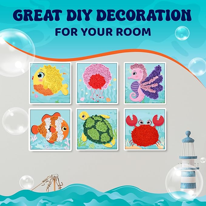 jackinthebox Poke Poke Art – Ocean Theme, Mess-Free Fabric Art and Craft, Flower Pressing Kits, Gift for Kids, Toys for Girls and Boys Ages 4 5 6 7 8