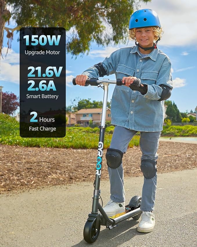 Gyroor H30 Max Electric Scooter for Kids, LED Dispaly, 150W Powerful Motor, Dual Brake System, Adjustable Height and Speed, Best Presents for Kids