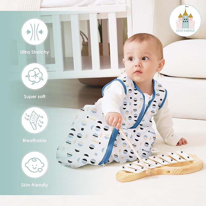 Cute Castle Baby Sleep Sack 0-6 Months - Lightweight 100% Cotton 2-Way Zipper TOG 0.5 Infant Wearable Blanket, Newborn Essentials Toddler Sleep Clothes (3 Pack Blue)