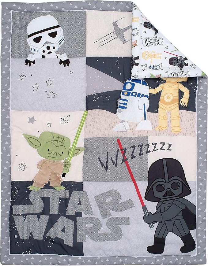 Lambs & Ivy Star Wars Classic 3-Piece Baby Crib Bedding Set - Yoda/Darth Vader