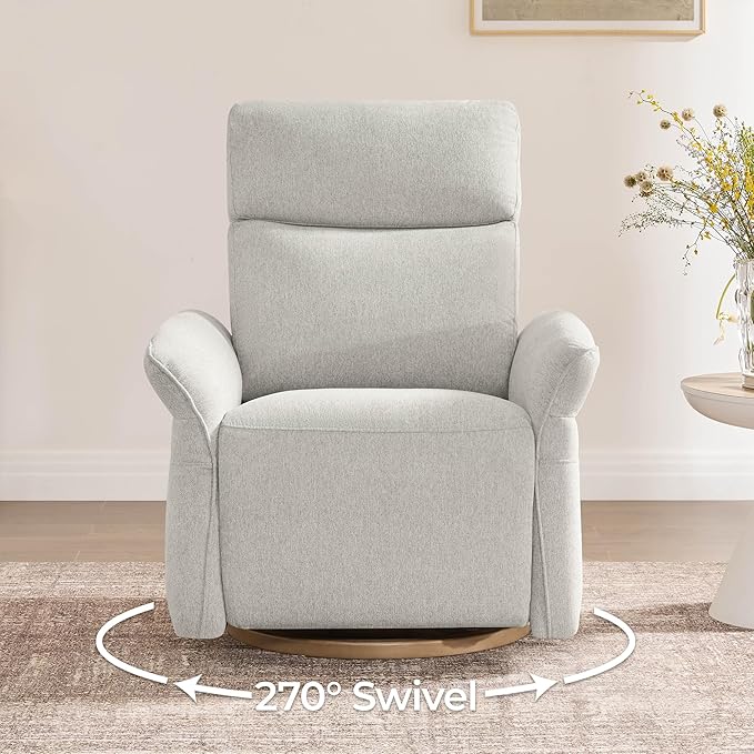 CHITA Power Recliner Chair, Electric Triple-Motor Swivel Glider Nursery Rocking Chair with Adjustable Power Headrest and Lumbar Support, Solid Wood Base, Crockery Grey