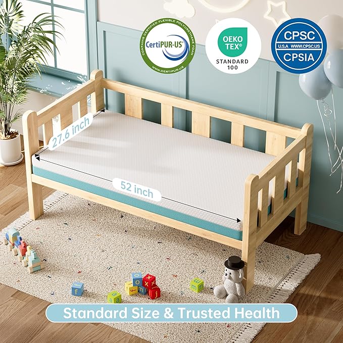 TeQsli Crib Mattress, Memory Foam Toddler Mattress with Breathable Washable Cover, Standard Size Baby Mattresses for Crib: 52 x 27.6 x 4.5 Inch