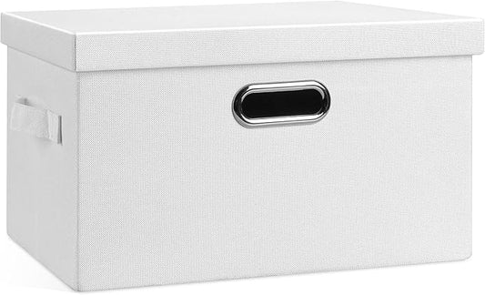 Graciadeco Medium 15" 21 Quart Collapsible Stackable Storage Bins with Lids, 1 Pack White Foldable Fabric Closet Storage Boxes with Lids, 4 Handles Heavy-duty Linen Cube Baskets for Bedroom