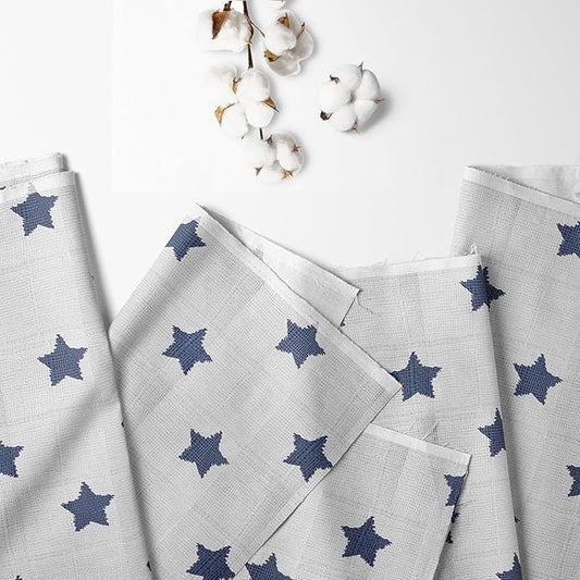 Bacati - Muslin Ikat Stars 4 Piece Boys Toddler Bedding Set 100 Percent Cotton Includes Reversible Comforter, Fitted Sheet, Top Sheet, and Pillow Case (4 pc Toddler Bedding Set, Navy Stars)