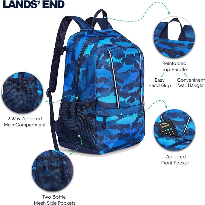 Lands' End Unisex Kids Medium ClassMate Lightweight Durable Elementary School Backpack, Limoges