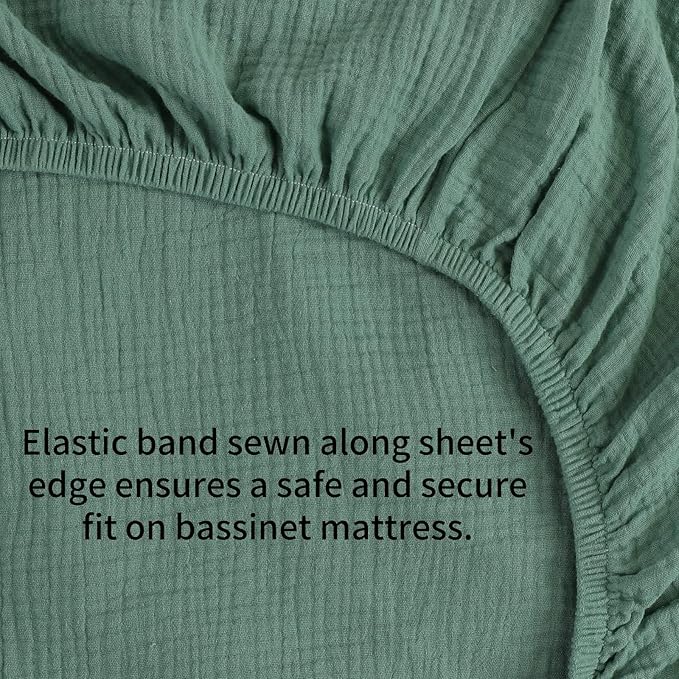 Onacosht Muslin Bassinet Sheets 33" x 19" Compatible with Mika Micky, KoolaBaby (3 in 1), BabyBond, HARPPA and RICUTON Bedside Bassinet, 2 Pack for Baby Boy and Girl, Grey and Green