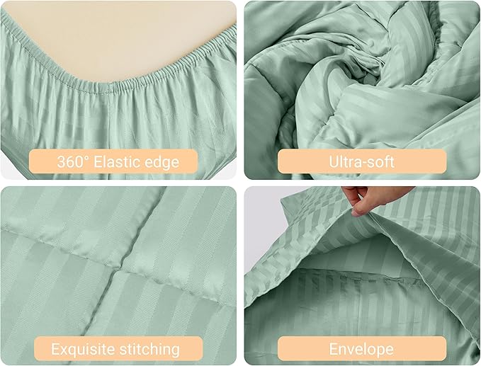 ZPECC Toddler Bedding Set - 4 Piece Hypoallergenic Baby Crib Bedding Set for Boys and Girls, Includes Toddler Comforter, Flat Sheet, Fitted Sheet and Pillowcase, Green Stripe
