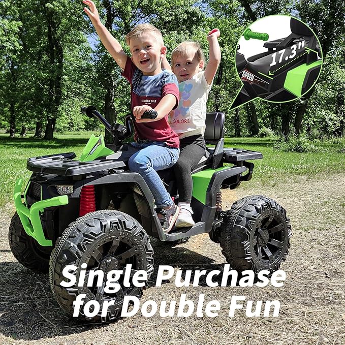 Kids ATV 4 Wheeler, 24V Ride On Toys Car for Big Kids with 400W Motor, 2 Seater - Green