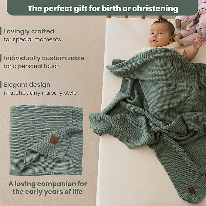 Alina Baby Soft Knitted Blanket, 31 x 39 in, Green, Soft and Breathable, Oeko-Tex Certified, Lightweight and Cuddly, Perfect for Newborns, Toddlers, Cot, Pram