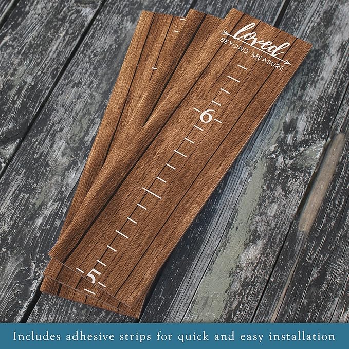 Farmhouse Style Wooden Kids Growth Chart Ruler for Boys and Girls (Rustic Brown - WHT)
