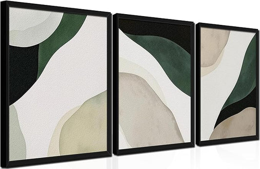 Framed 3D Textured Green Abstract Wall Art, Modern Abstract Wall Decor Paintings, Contemporary Minimalist Neutral Artwork Posters Prints Pictures for Living Room Bedroom Home Decor 12x16 Inch