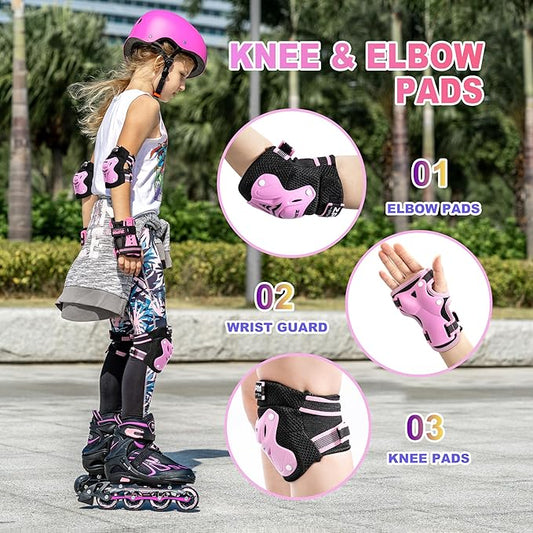 2PM SPORTS Knee Pads for Kids, Wrist Guards Knee and Elbow Pads Set with Drawstring Bag, Protective Gear Set for Girls Boys Roller Skating Cycling Skateboard
