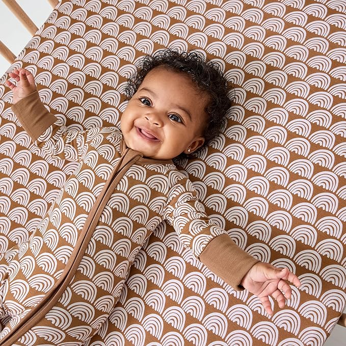 Little Sleepies Baby Crib Sheets, Buttery Soft Viscose from Bamboo Crib Sheets for Boys & Girls, Toddler Bed Sheet, Standard Crib Mattress Sheet, Super Stretchy & Elasticized (Rust Rainbows)