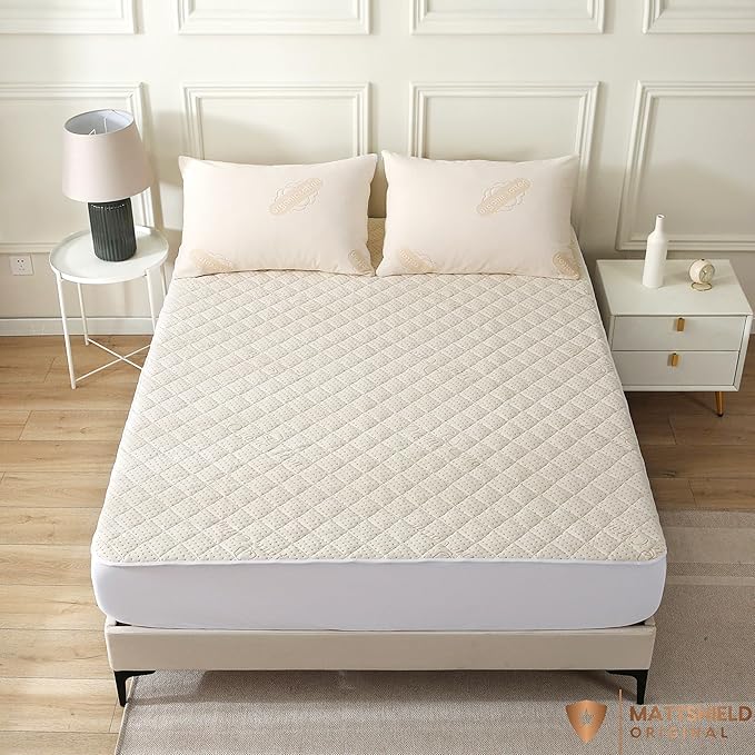 Luxury Quilted Organic Cotton Mattress Protector California King - 380 GSM Waterproof & Breathable Pad - Deep Pocket Fitted Cover - Soft & Silent Protection