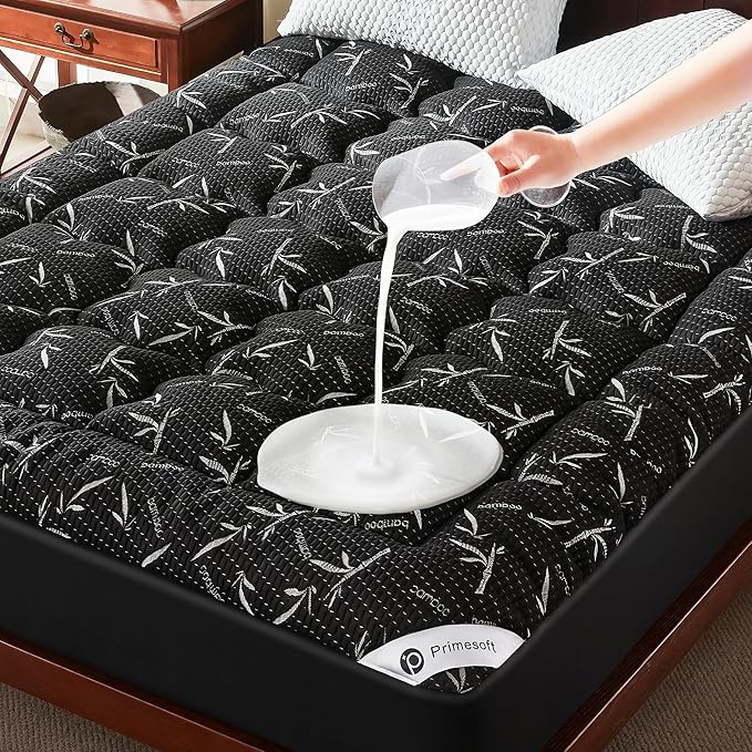 100% Waterproof Twin XL Size Mattress Topper, Thick Pillow Top Mattress Pad，Up to 22 Inch Deep Pocket, Soft Breathable Mattress Pad for Back Pain，Protector Cover (Black)