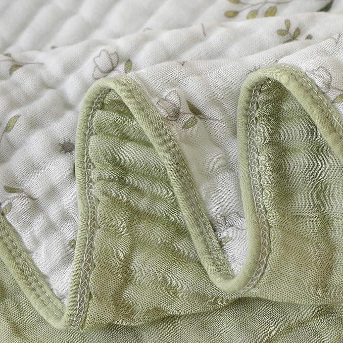 Ultra Soft Muslin Baby Blanket Pack of 2 Cotton Swaddles Bed Blankets Super Soft Lightweight for Babies and Toddlers Boys Newborn 42 x 42 inches Floral (Green and Coffee)
