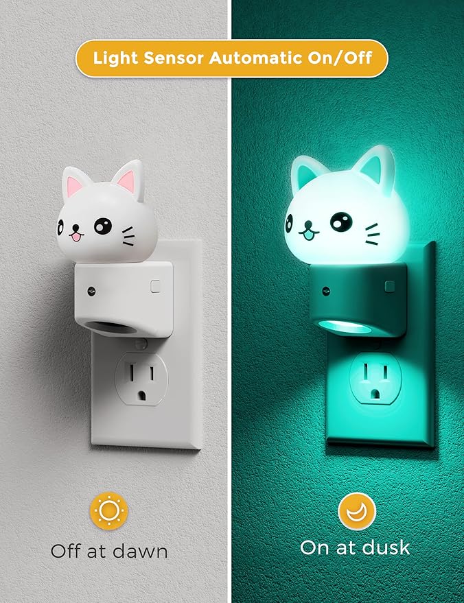 L LOHAS LED Night Light for Kids, 3D Cat Night Light Plug in, Dusk to Dawn Nursery Night Lights, RGB+Soft White 3000K, 3 Lighting Modes, Room Decor, Children
