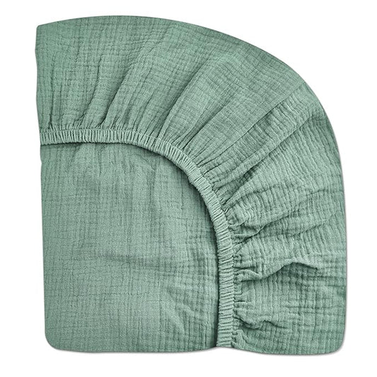 Crib Sheets for Boys Girl, Fitted Baby Toddler Bed Sheets 28" x 52", Neutral Muslin Cotton Crib Mattress Bedding Soft and Breathable Comfort (Roman Green)