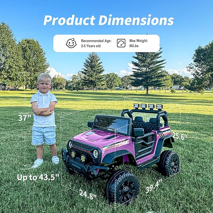 4WD Kids Ride on Car Truck, 12V 7Ah Kids Electric Vehicles Car Ride on Toy for Toddlers 3-5 with Remote Control - Purple