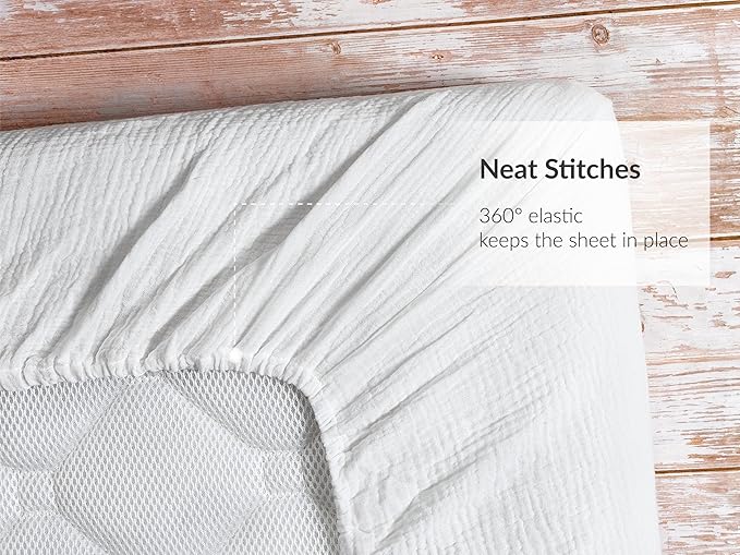Meracorallo Muslin Crib Sheet, 100% Cotton Fitted Crib Sheet 28x52 Soft and Breathable Baby Boys Girls Cover for Standard Crib and Toddler Mattresses, White