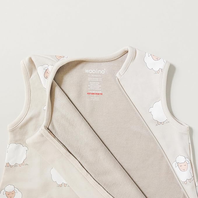 Woolino Merino Wool and Organic Cotton Baby Sleeping Bag - 4 Season Classic Sleep Sack - Two-Way Zipper Sleeping Bag for Baby and Toddler - 18-36 Months - Sheep