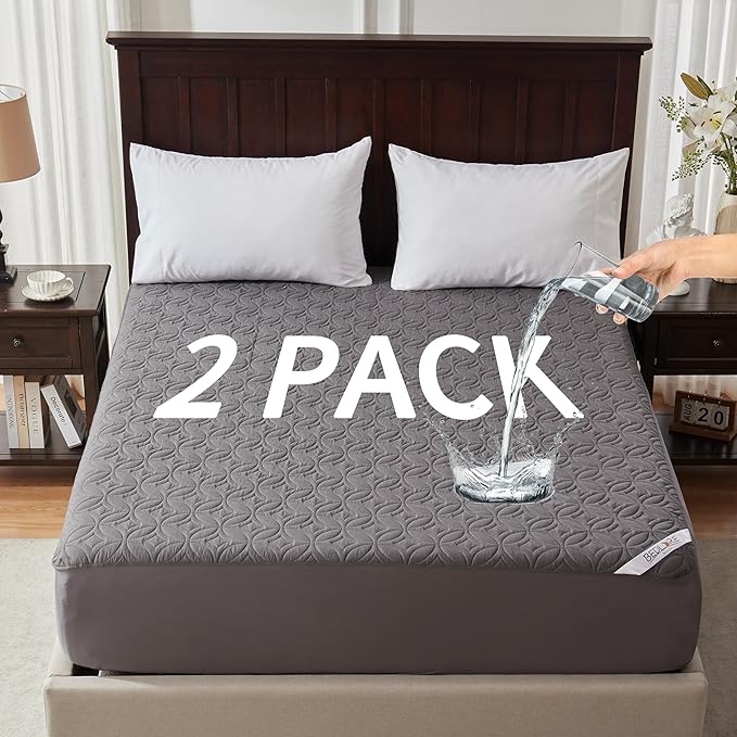 2 Pack Waterproof Mattress Protector, Twin Size Mattress Pad with Deep Pocket 6"-15" Depth, Soft Breathable Dirt-Proof Single Bed Mattress Cover for Bedroom, Dorm Room (Gray)