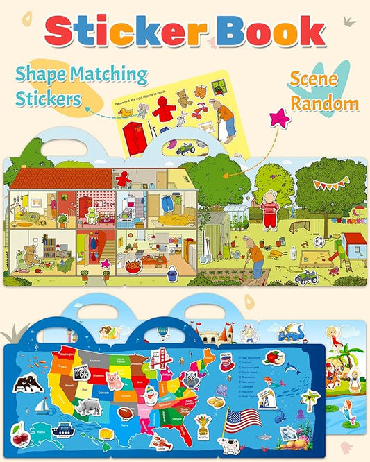 Benresive Reusable Sticker Books for Kids 2-4, Sticker Books for Toddlers 1-3 2-4, Toddler Travel Toys Activities Crafts Gifts