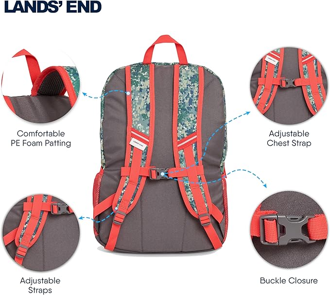 Lands' End Unisex Kids Large ClassMate Lightweight Durable Elementary School Backpack, Dusty Olive
