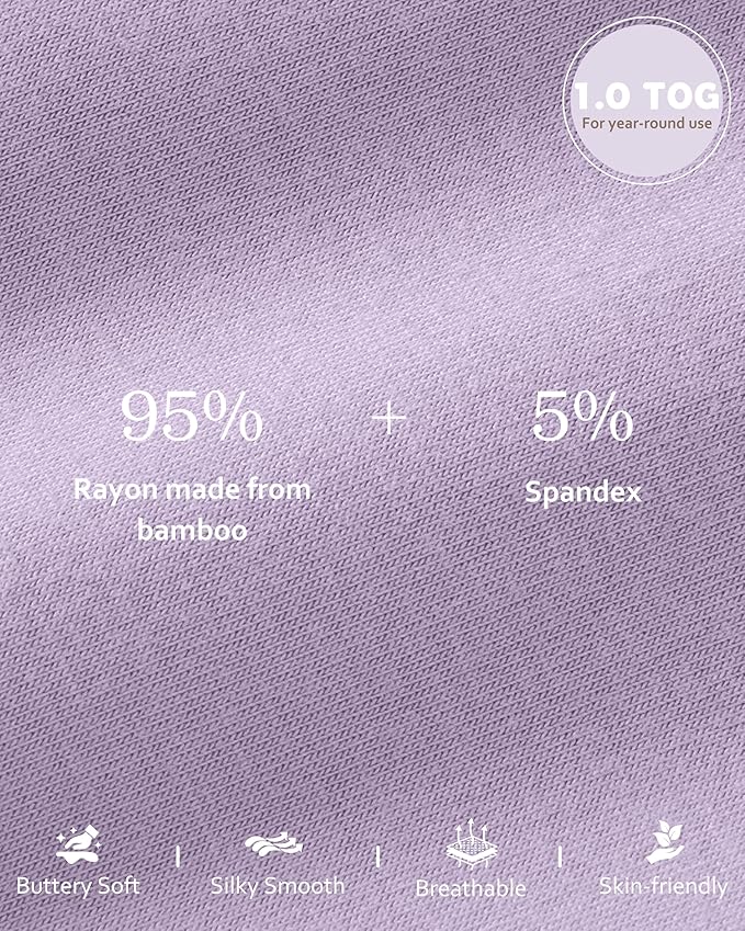 Rayon Made from Bamboo Baby Sleep Sack 12-18 Months, 1.0 Tog Baby Wearable Blanket, Soft Sleeping Bag for Infant Toddler Babies with 2-Way Zipper 2 Pack (Large) Purple Butterfly