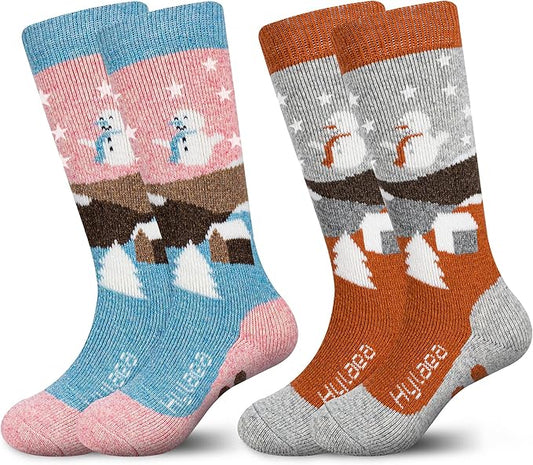 Hylaea Merino Wool Ski Socks Kids, Knee-high Warm Thermal Snowboard Skating Socks for Boys Girls Toddler