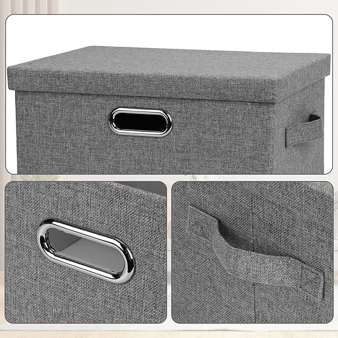 Graciadeco Medium 15" 21 Quart Collapsible Stackable Storage Bins with Lids, 1 Pack Gray Foldable Fabric Closet Storage Boxes with Lids, 4 Handles Heavy-duty Linen Cube Baskets for Bedroom