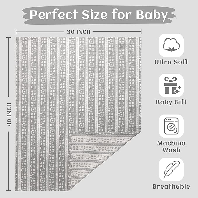 NTBAY 3 Layer Muslin Cotton Toddler Blanket, Jacquard Reversible Nursery Bed Blanket, Super Soft and Thermal for All Seasons, Decoration Gift, 30"x40", Dark Grey Bear