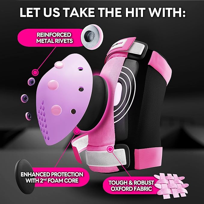 SKATEWIZ Skateboard Pads Protective Gear Set for Kids and Adults - Smash - Roller Skate Pads [6pc] with Wrist Guards - Skating Protective Gear - Roller Derby