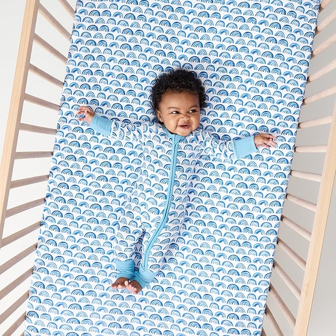 Little Sleepies Baby Crib Sheets, Buttery Soft Viscose from Bamboo Crib Sheets for Boys & Girls, Toddler Bed Sheet, Standard Crib Mattress Sheet, Super Stretchy & Elasticized (Blue Rainbows)