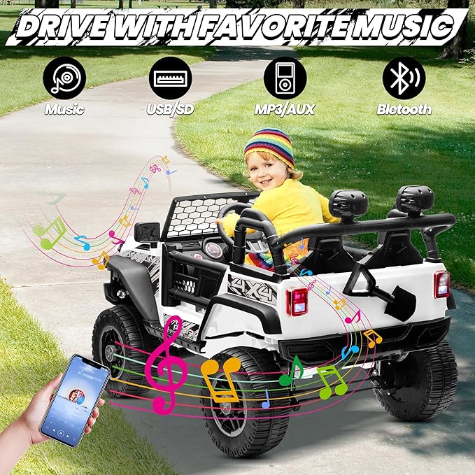 24V XL 2 Seater Ride On Toys for Big Kids, 4WD/2WD Switchable 800W Electric Truck w/20'' Wide Seat, Remote Control, 4-Wheeler Suspension, Xmas & Birthday Gift Ideas for Boys Girls, White
