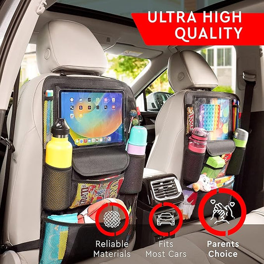 Helteko Car Seat Organizer, Ultra Version Kids Backseat Car Organizers and Storage, Waterproof Back Seat Protector Kick Mats with Tablet Holder 12 in, Car Accessories Interior and Travel Essentials.