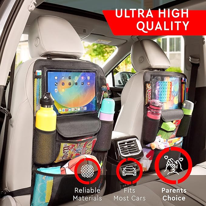 Helteko Car Seat Organizer, Ultra Version Kids Backseat Car Organizers and Storage, Waterproof Back Seat Protector Kick Mats with Tablet Holder 12" Car Accessories Interior, Gray, 1 Pack