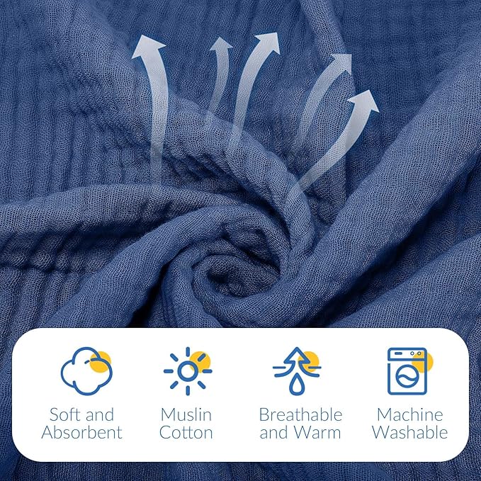 VitalCozy 8 Pcs Baby Muslin Hooded Bath Towels and Washcloths Muslin Cotton Hooded Baby Towels Absorbent Blankets for Gift Newborn Infant Shower (32 x 32 Inch,Gradient Blue)